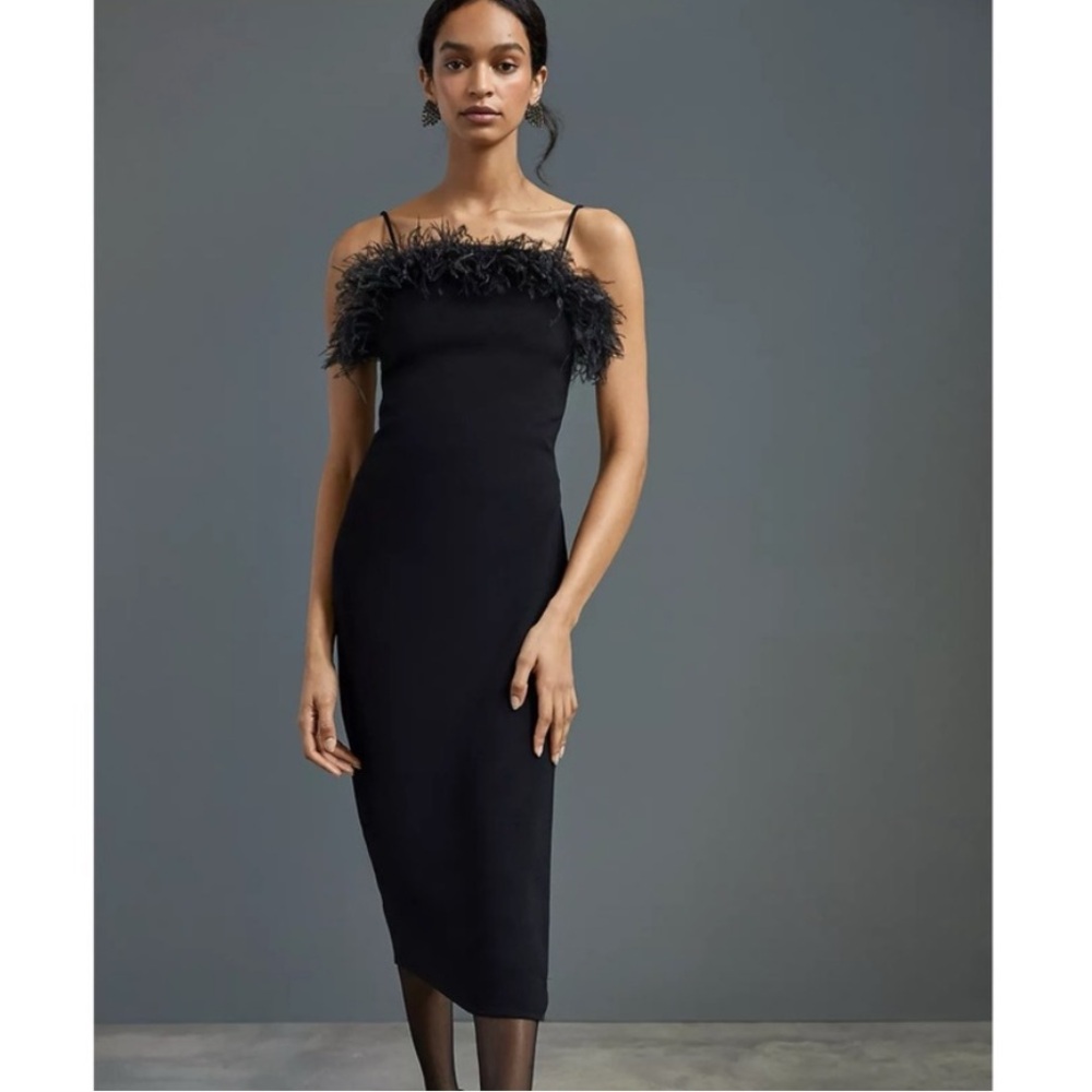 Elliatt Harley Feathered Black Midi Dress